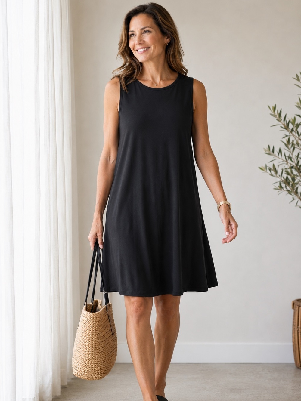 Sun Kim Aline Tank Dress Black Small Wrinkle-Free Travel Dress SK330